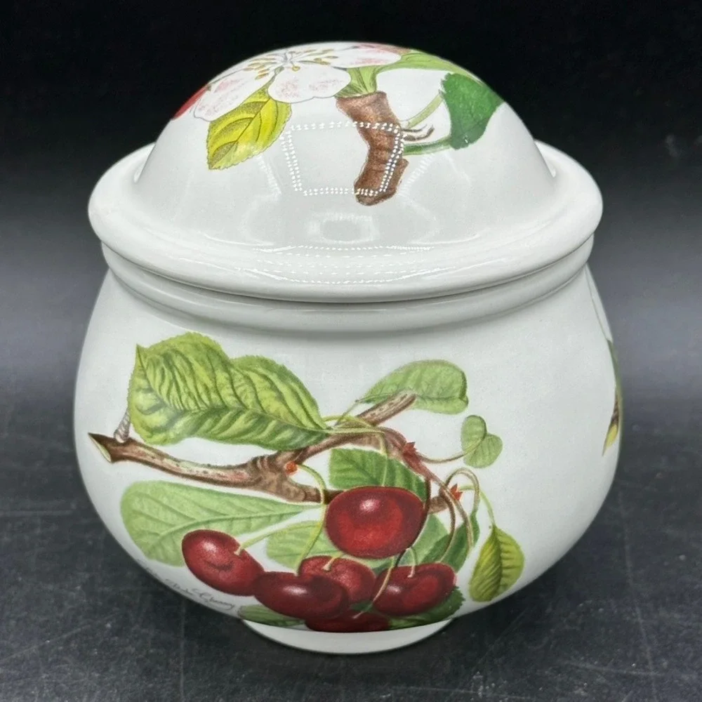Vintage Portmeirion Pomona Sugar Bowl Lidded Jar White Fruit Floral Cottage Boho